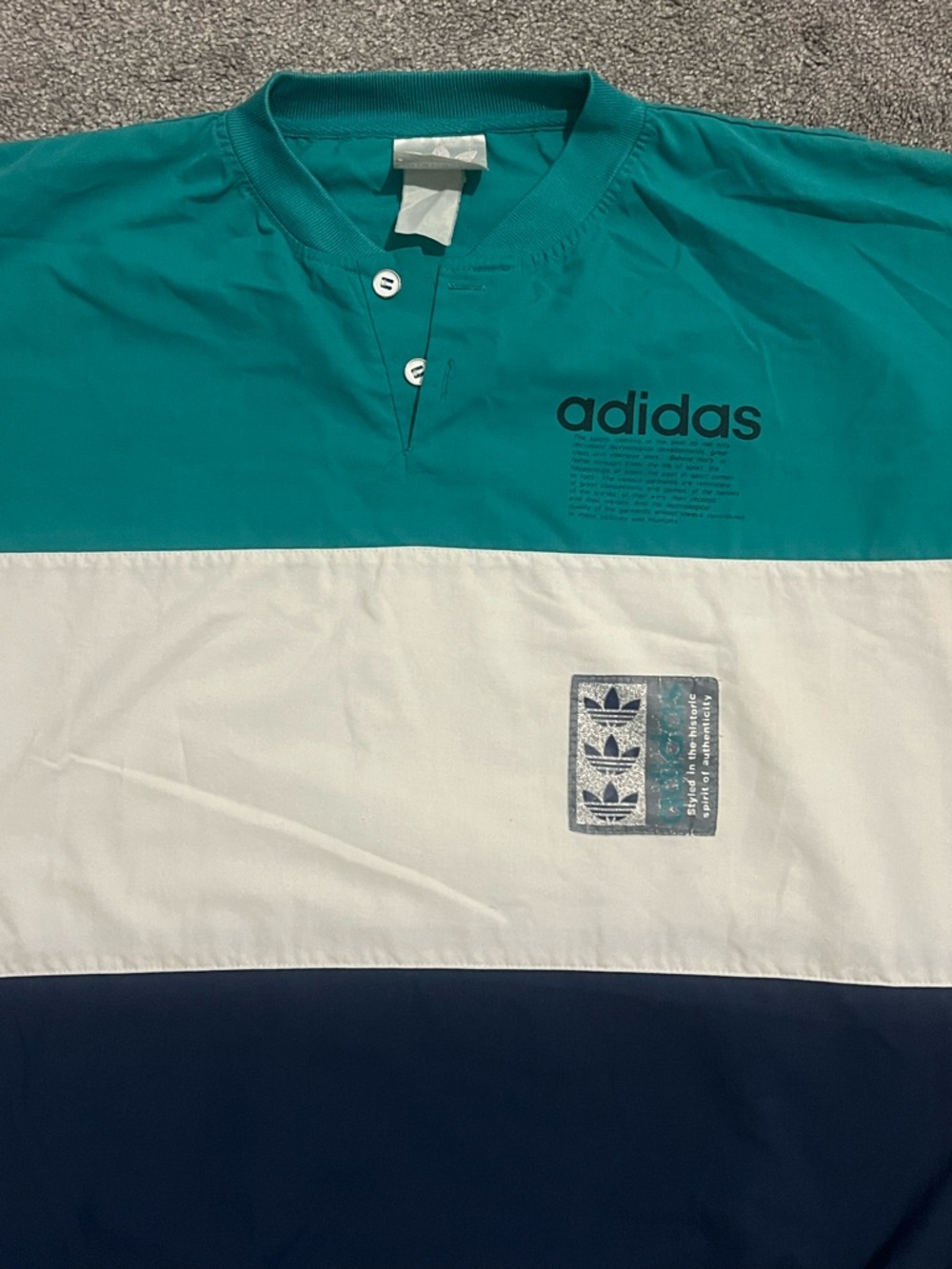 adidas Men’s Teal White Navy Colorblock Short Sleeve Henley
